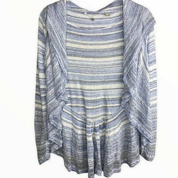 NWOT Knitted & Knotted Blue Lace Crochet Round Hem Ruffle Open Front Cardigan S - Picture 2 of 16